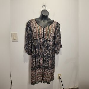 Style & Co Size 3x Green Boho Floral Print Knee Length Dress